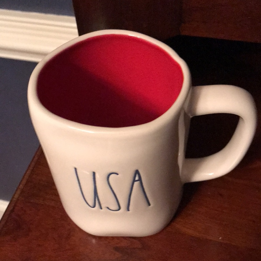 Rae Dunn USA Mug blue letters red interior glossy finish NWOT - Picture 2 of 4